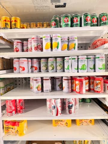 International drinks and sodas stocked in a store cooler
